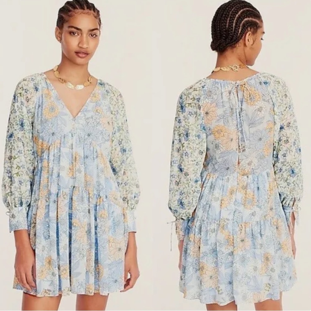J. Crew Long-sleeve crinkle chiffon dress in mixed‎ floral